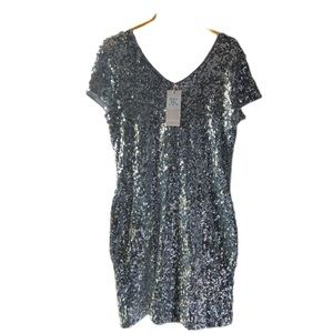 Sequin Glitter Short Sleeve Dress Sexy V Neck Mini Party Club Bodycon Dresses